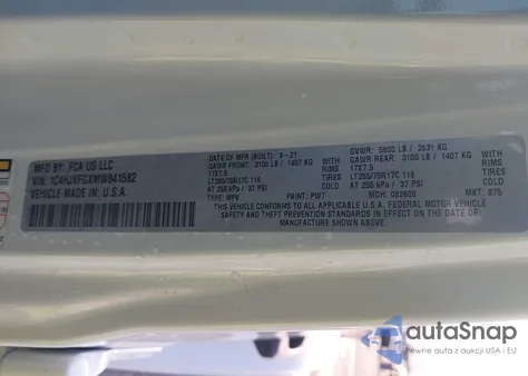 2021 Jeep Wrangler Unlimited Rubicon из США, поврежденный, VIN 1C4HJXFGXMW841582